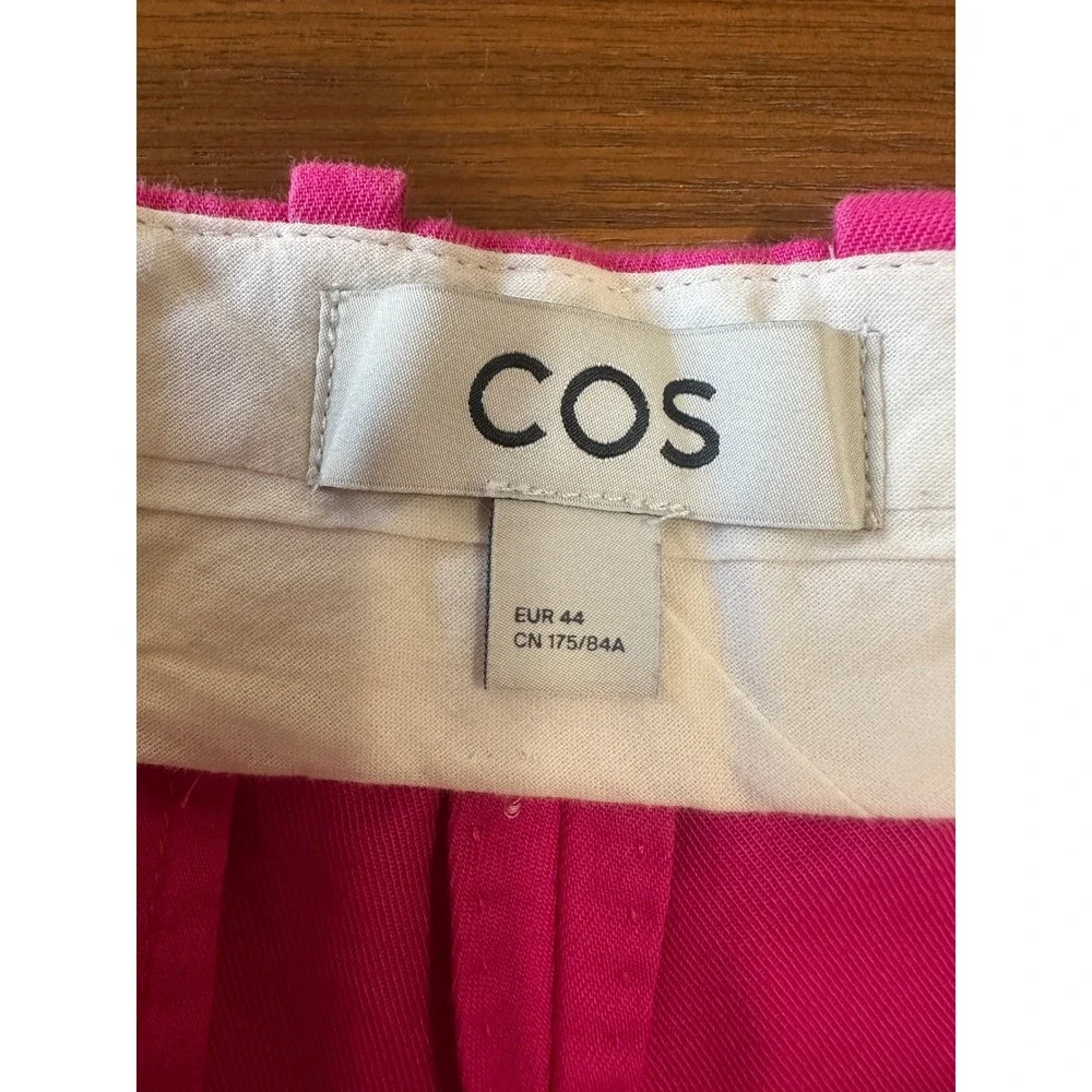 COS Pleated Wide Leg Trousers 100% Cotton Size 12 Pink Statement Minimalist